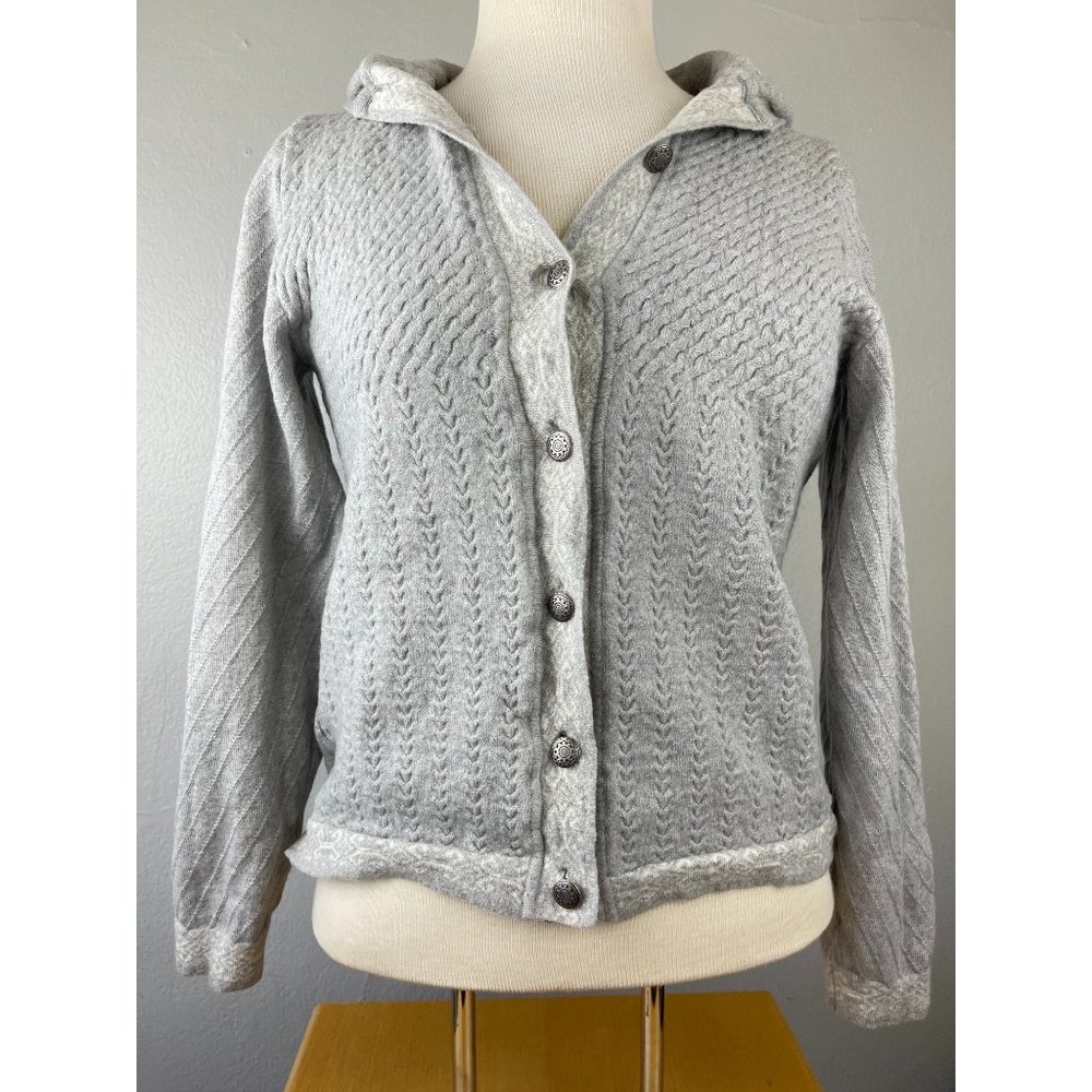 Women's Vrikke XS wool Cardigan Sweater Norwegian Icelandi Grey Cream Hooded L/S